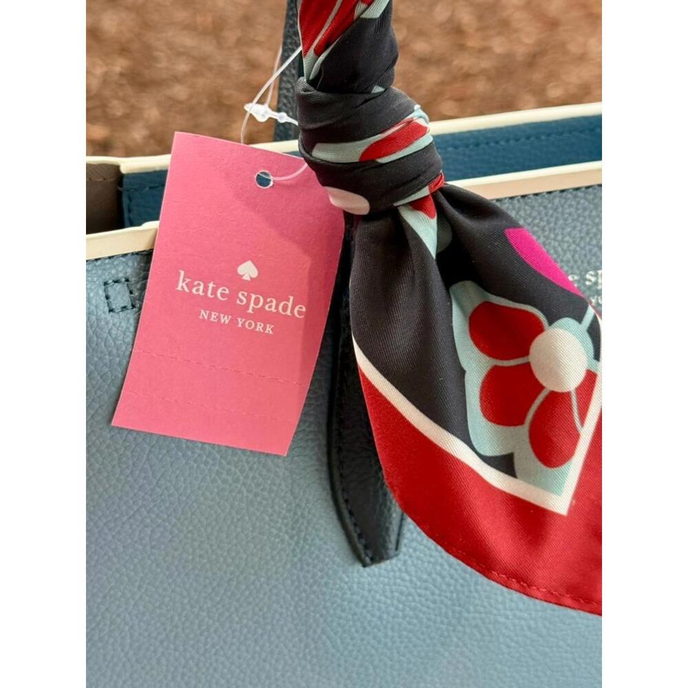 NWT HTF Kate Spade Leather Eva Scarf Handle Medium Top Zip Satchel Baltic Sea